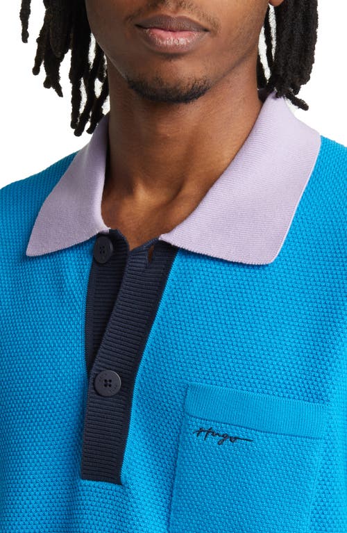 Hugo Boss Hugo Straa Oversize Textured Colorblock Pocket Polo In Blue