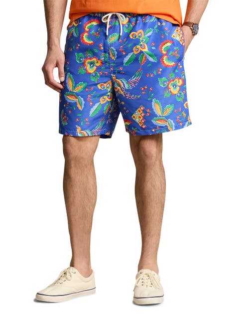 Big & Tall Diamond Floral Traveler Swim Trunks