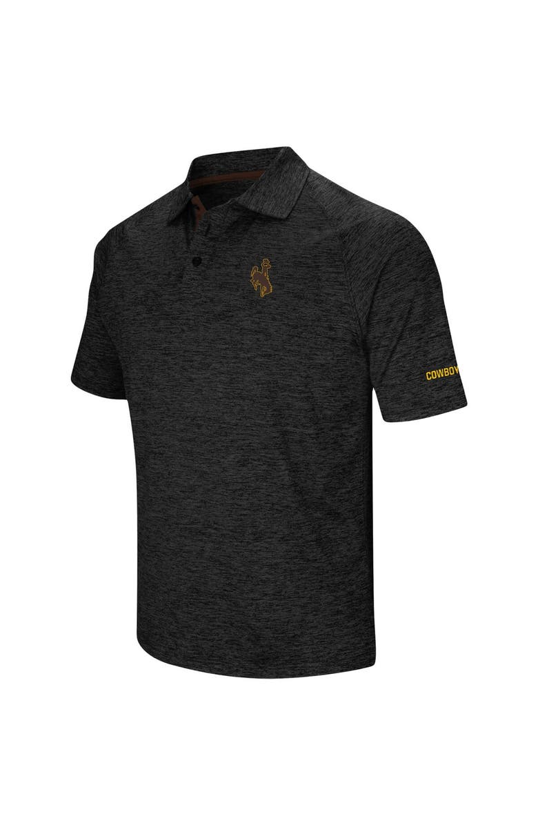 COLOSSEUM Men's Colosseum Heathered Black Wyoming Cowboys Primary Logo Down Swing Raglan Polo, Alternate, color, Heather Black