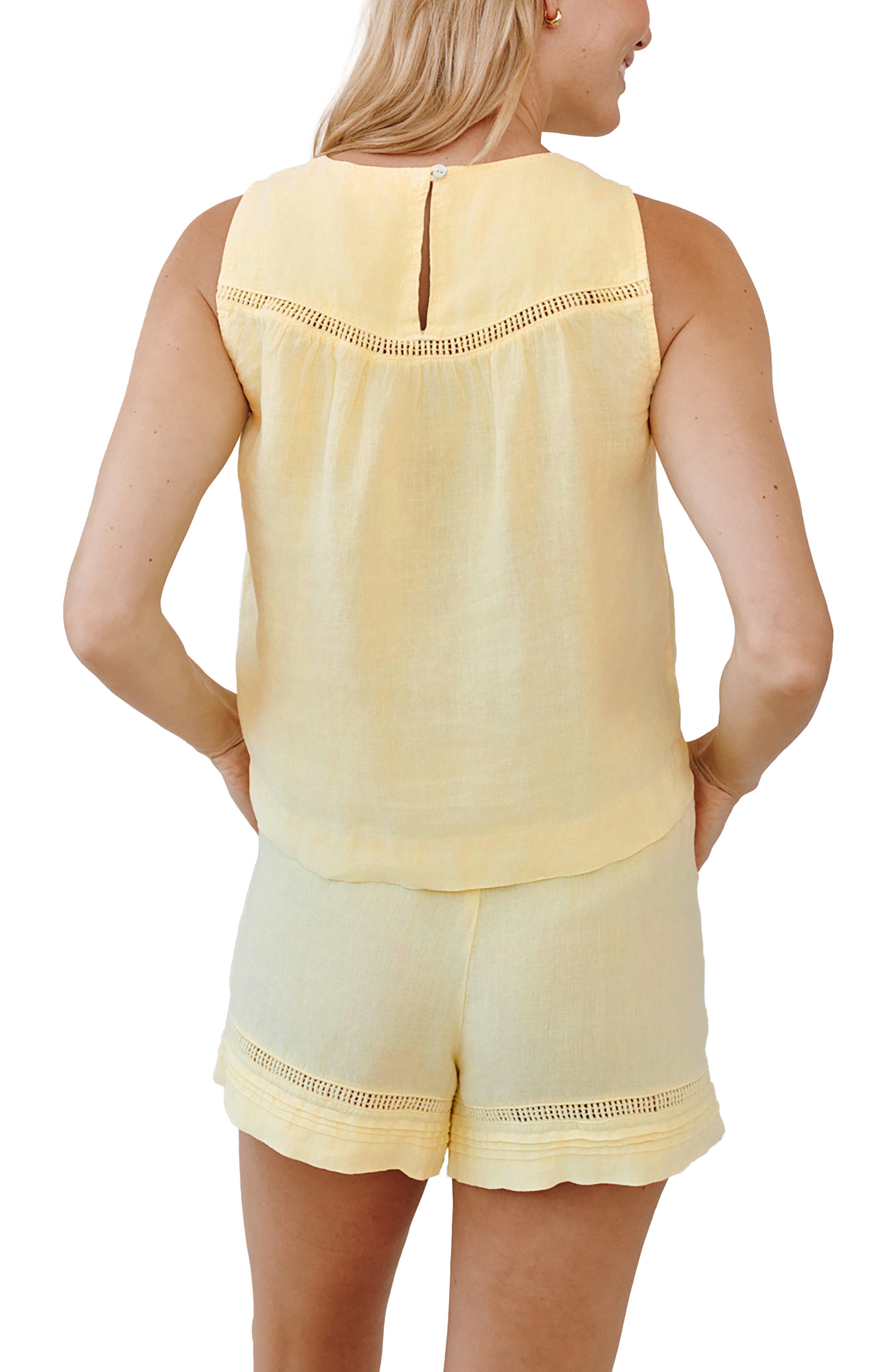 Ladder Stitch Inset Sleeveless Crop Linen Top - image 2