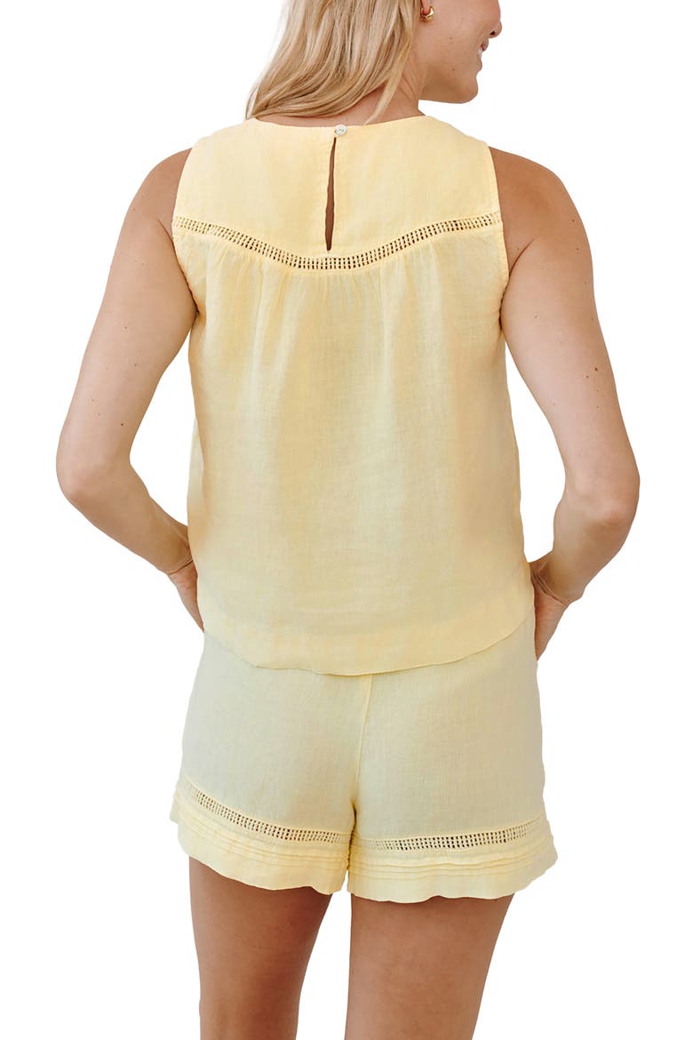 Ladder Stitch Inset Sleeveless Crop Linen Top, Alternate, color, LEMON DROP