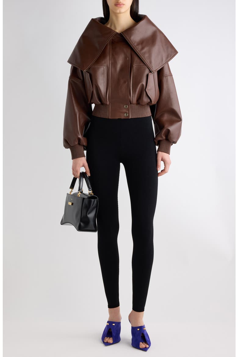Wrap Collar Leather Blouson, Alternate, color, 2150 DARK BROWN