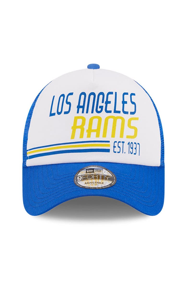 New Era Men's New Era White/Royal Los Angeles Rams Stacked A-Frame Trucker 9FORTY Adjustable Hat, Alternate, color, White