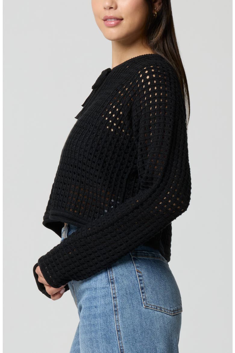 Keyhole Open Knit Crop Sweater, Alternate, color, BLACK
