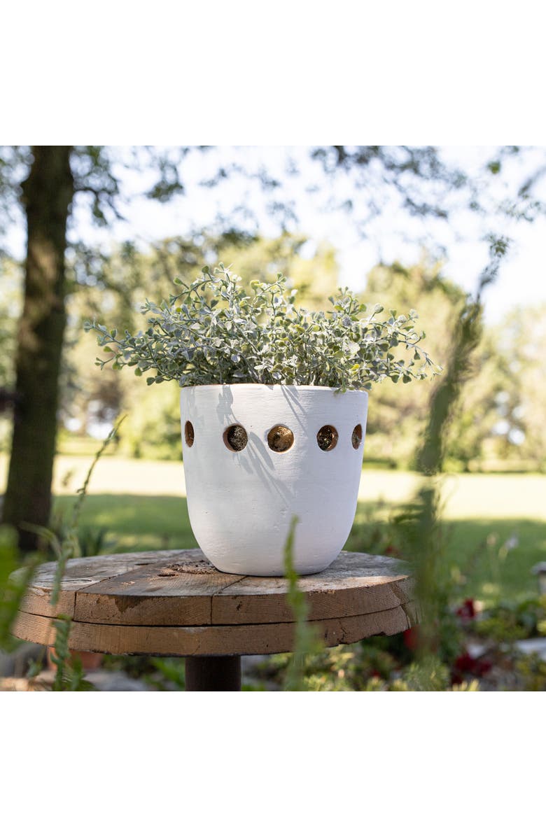 Foreside Home and Garden Round Cutout Planter White Terracotta, Alternate, color, White