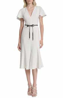 DKNY Flutter Sleeve Tie Belt Midi Dress