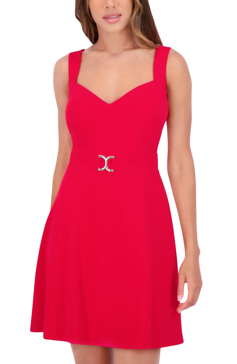 Kensie Sweetheart Neck Scuba Crepe Minidress, Alternate, color, Red