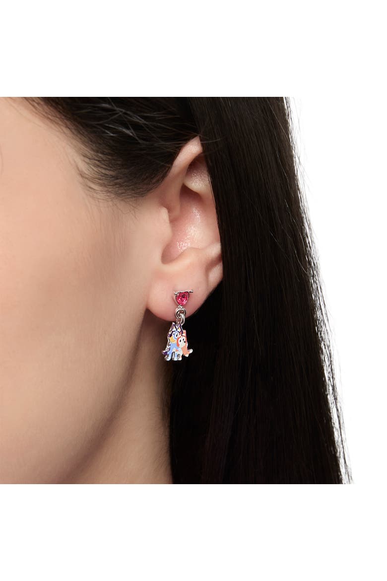 Earrings Set 6 Pairs Official License, Fashion Studs, Hoops, and Bluey and Bingo Dangle Charm Earrings with Crystals, Alternate, color, Multicolored