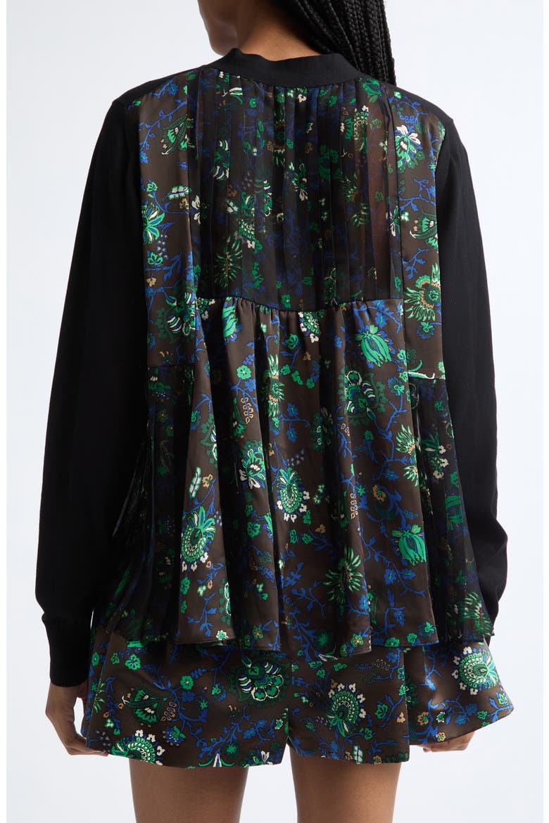 Floral Print Wool Blend Cardigan, Alternate, color, BLACK/ BROWN MULTI