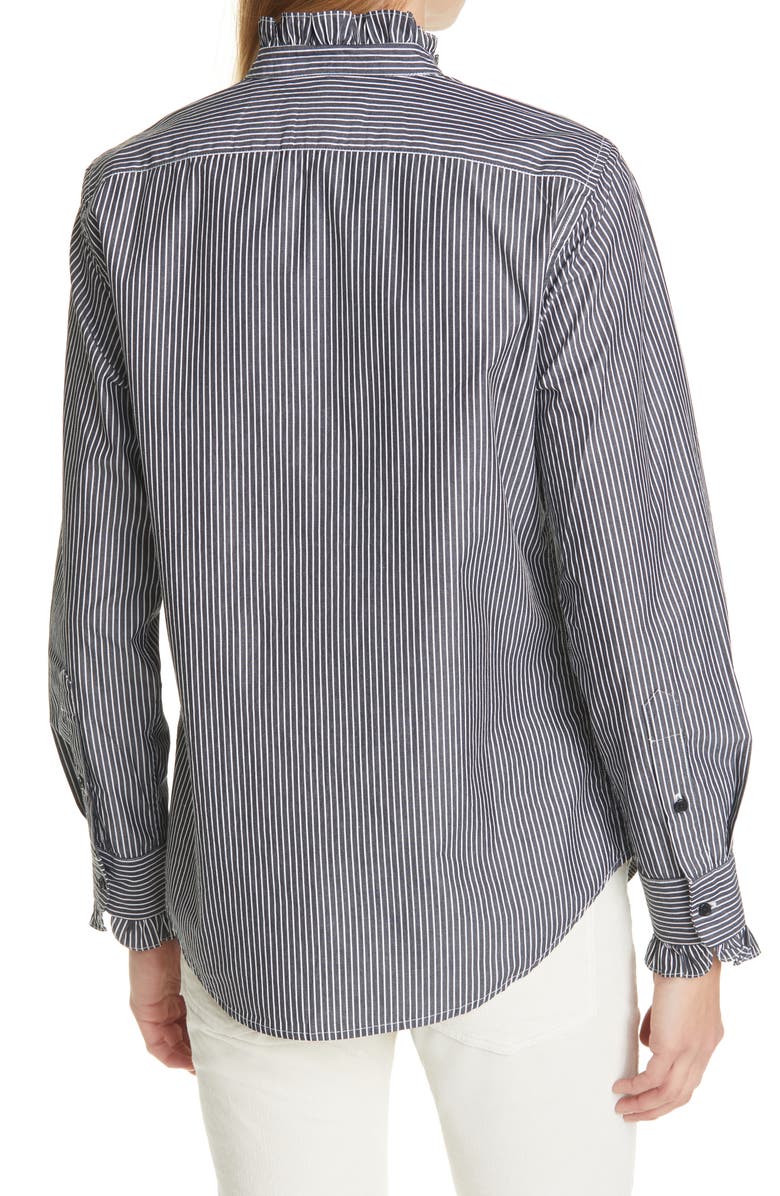 Nili Lotan Lydia Stripe Ruffle Trim Shirt, Alternate, color,