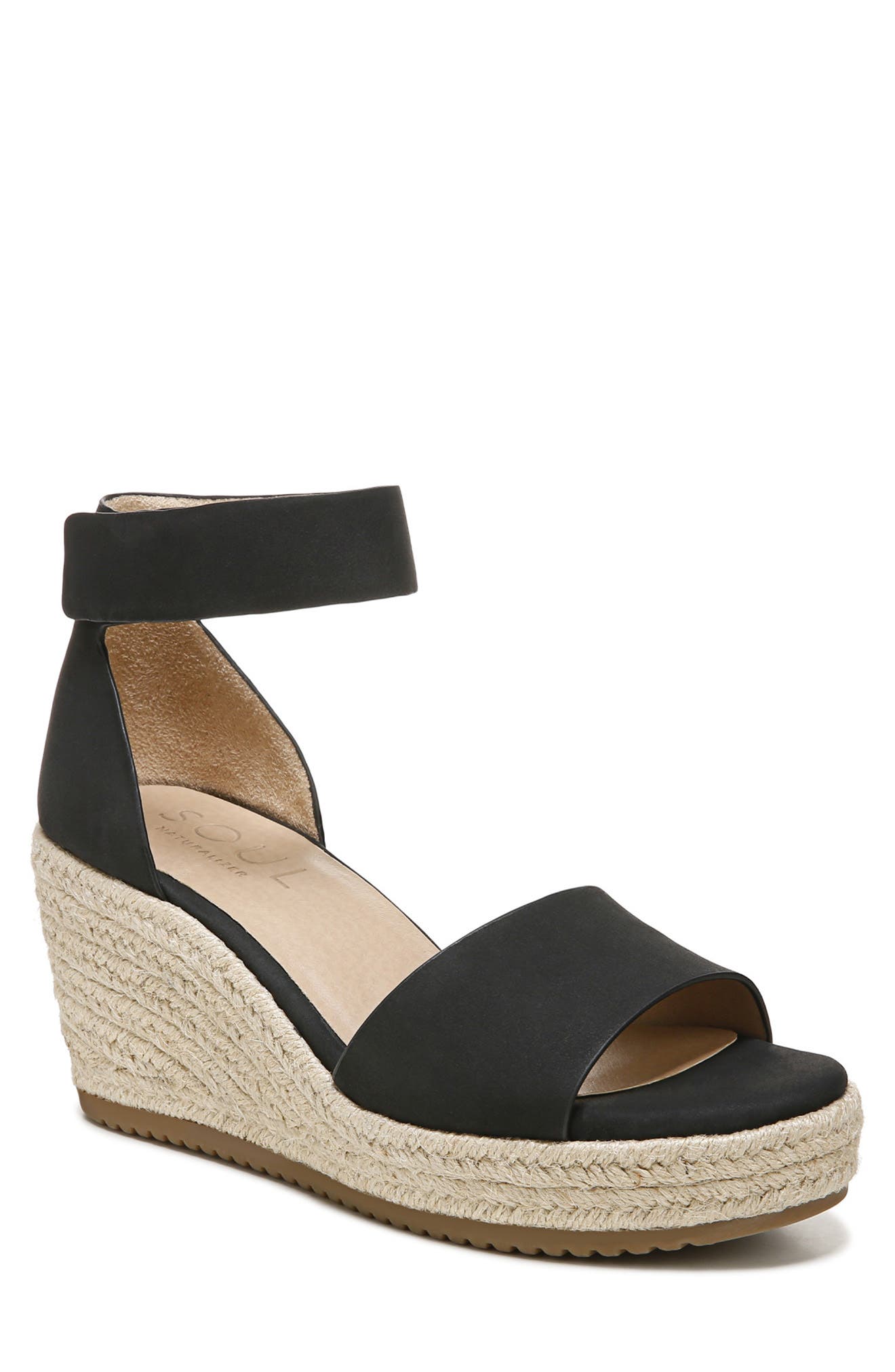 SOUL NATURALIZER Oakley Ankle Strap Espadrille Wedge Sandal, Alternate, color, Black