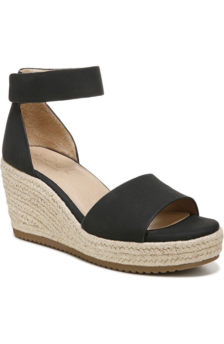 SOUL NATURALIZER Oakley Ankle Strap Espadrille Wedge Sandal, Alternate, color, Black