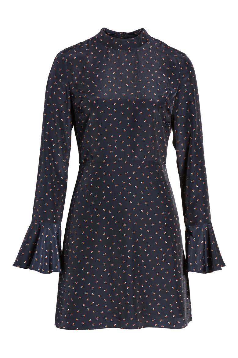 High Neck Fit & Flare Dress, Alternate, color, NAVY MULTI