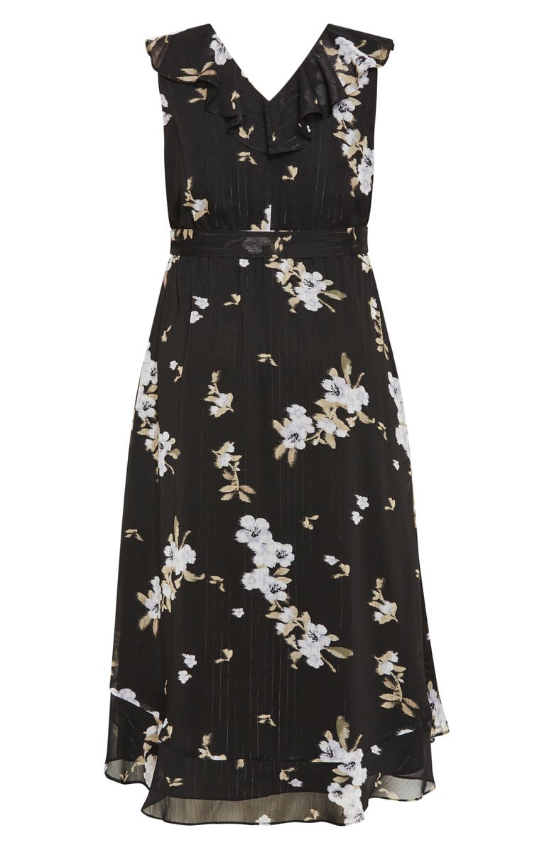 City Chic Ella Jane Metallic Stripe Maxi Dress, Alternate, color, Windswept Floral