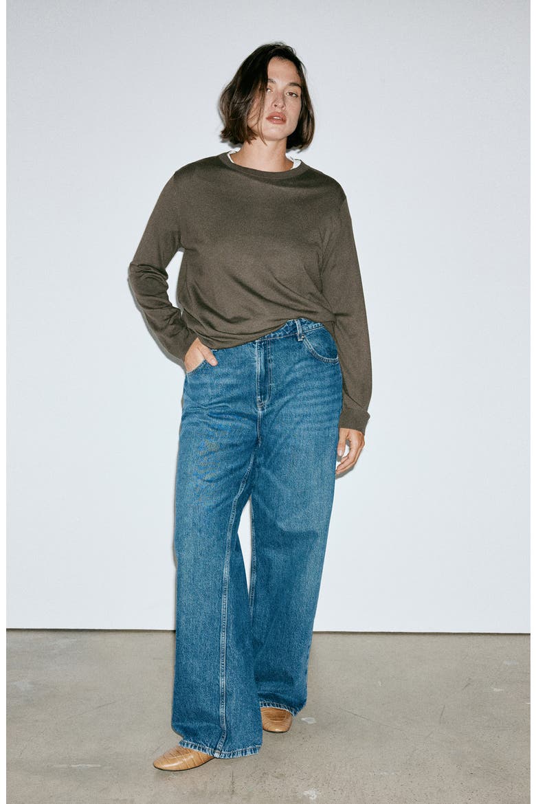 Fine Knit Crewneck Sweater, Alternate, color, KHAKI GREEN