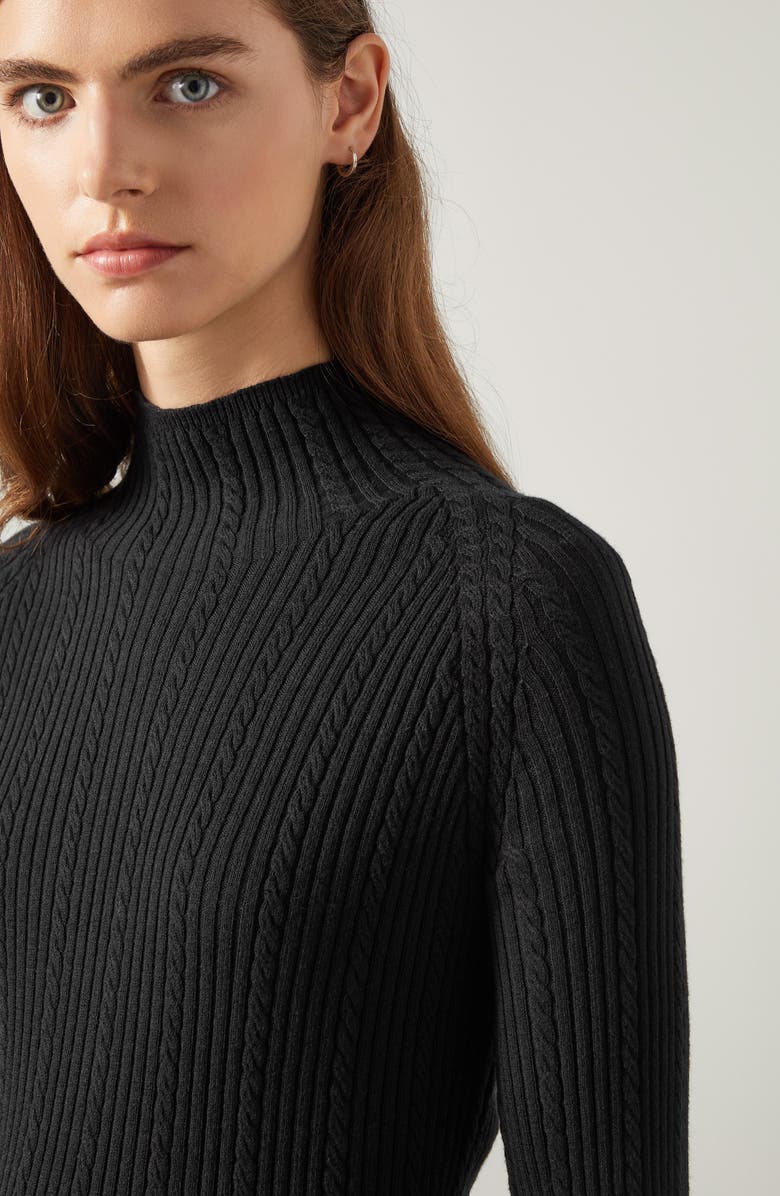 LK Bennett West Cable Stitch Turtleneck Sweater, Alternate, color, 