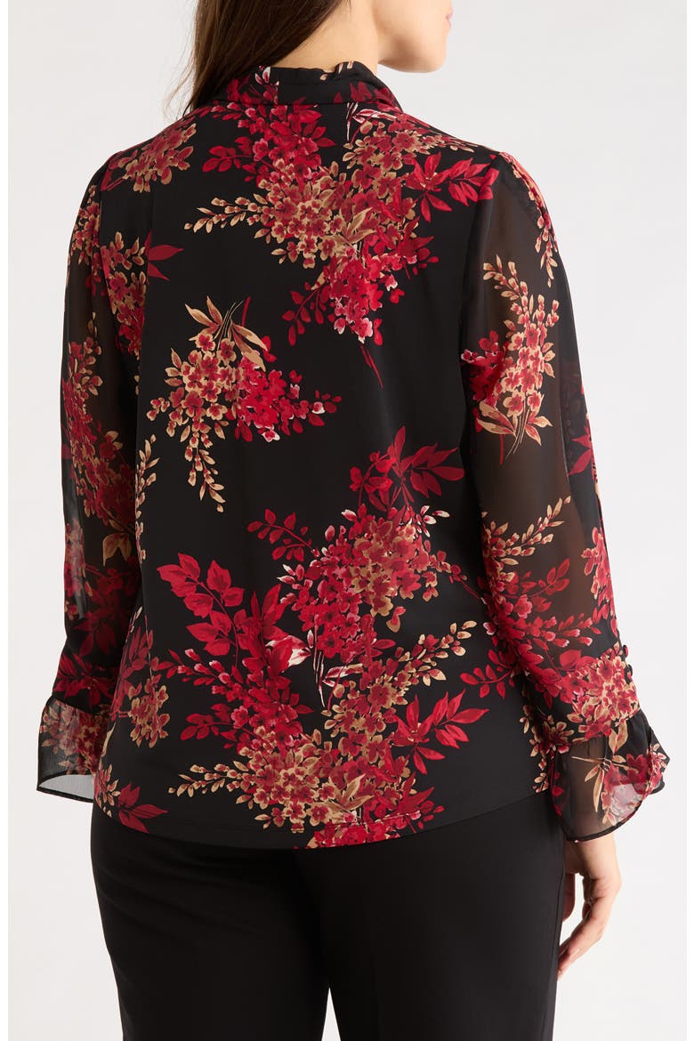 Floral Tie Neck Top, Alternate, color, ANNE BLACK MULTI