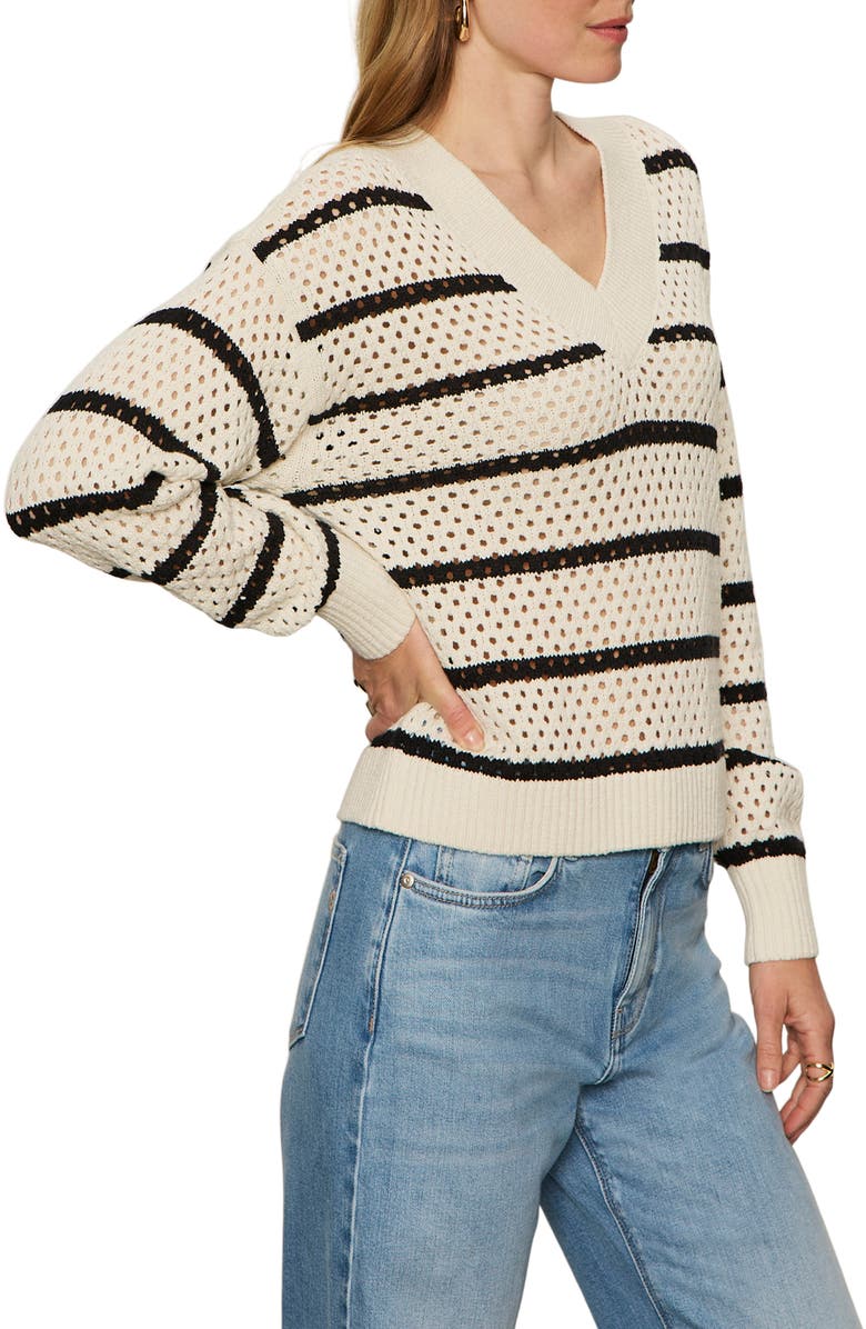 Sanctuary Stripe Open Stitch V-Neck Sweater, Alternate, color, 