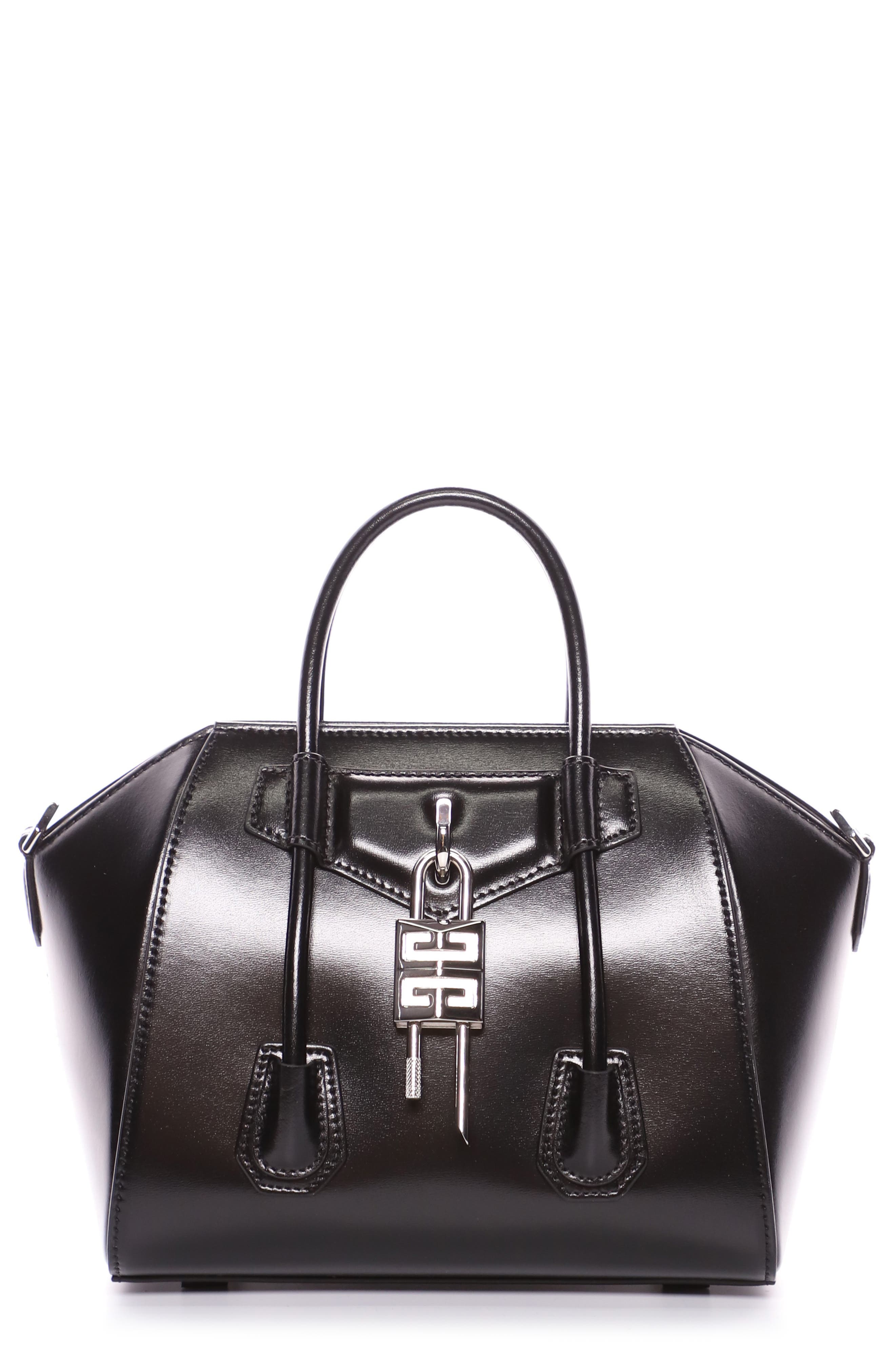 Givenchy Mini Antigona Lock Leather Satchel, Main, color, 