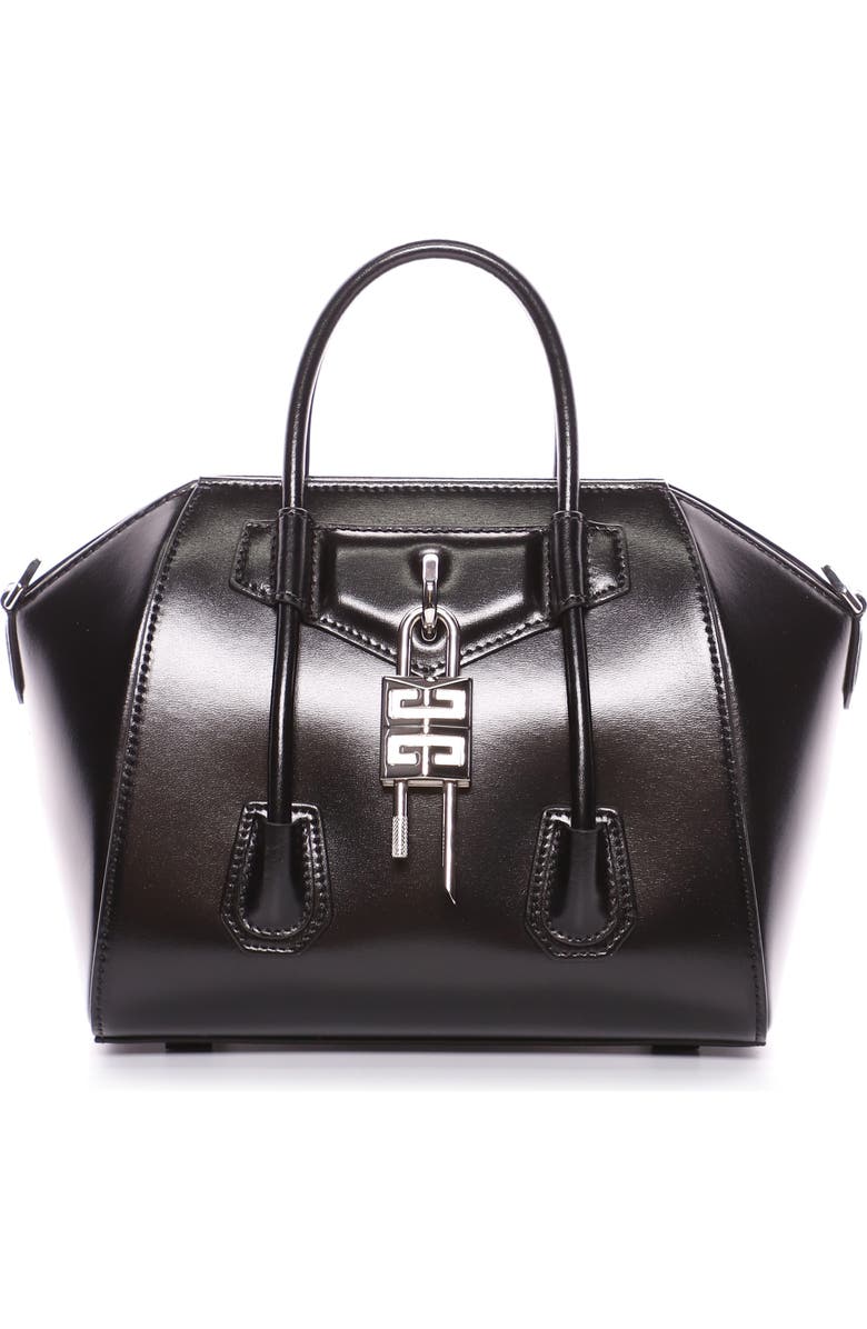 Givenchy Mini Antigona Lock Leather Satchel, Main, color,