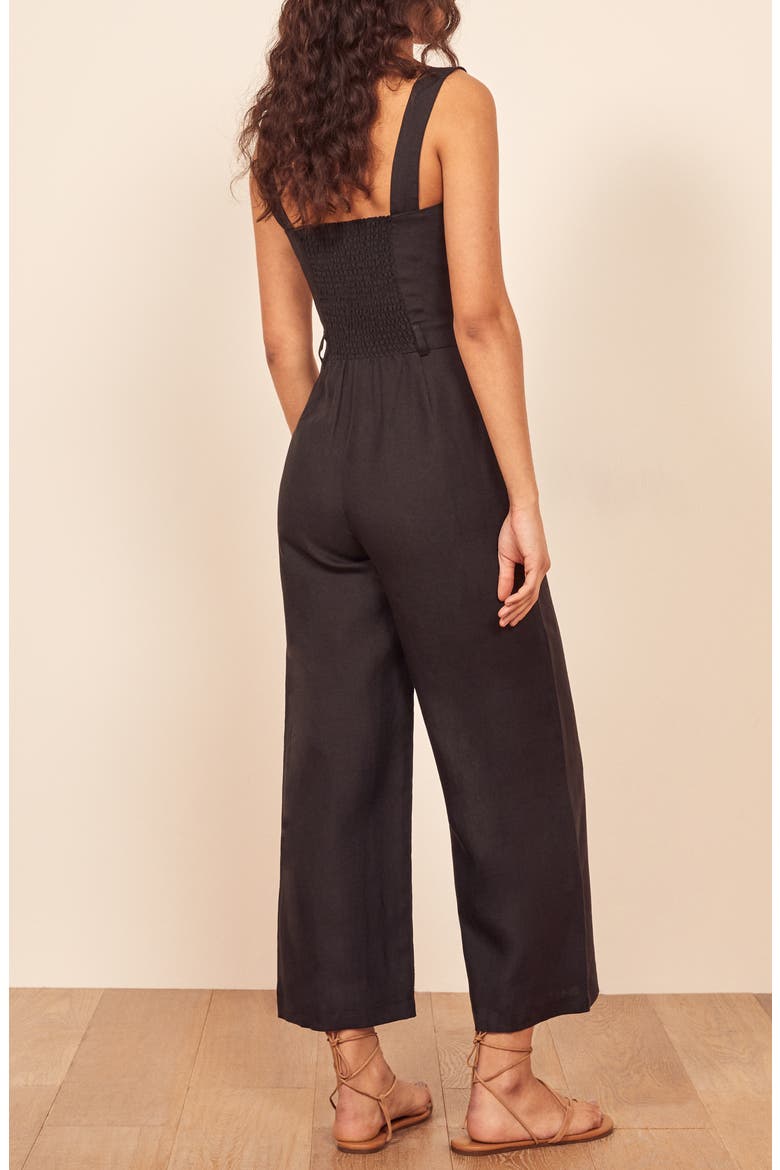 Tyler Button Linen Jumpsuit, Alternate, color, BLACK