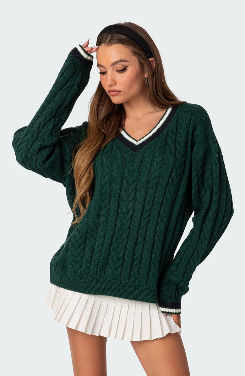 EDIKTED Amoret Oversize Cable Sweater, Alternate, color, Green