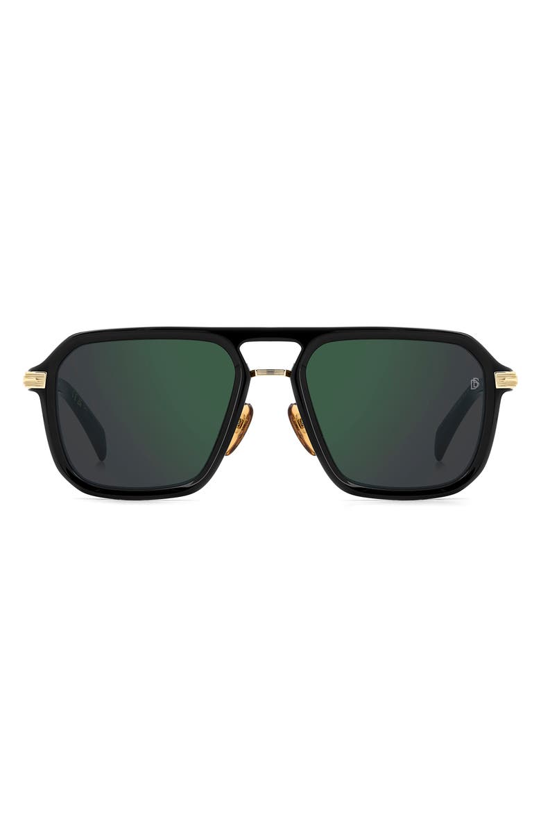 David Beckham Eyewear 56mm Navigator Sunglasses, Main, color, Black Gold/ Green Sp