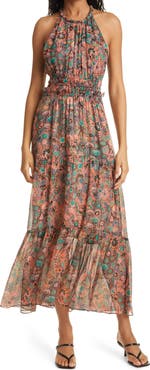 A.L.C. Elara Floral Halter Neck Silk Dress