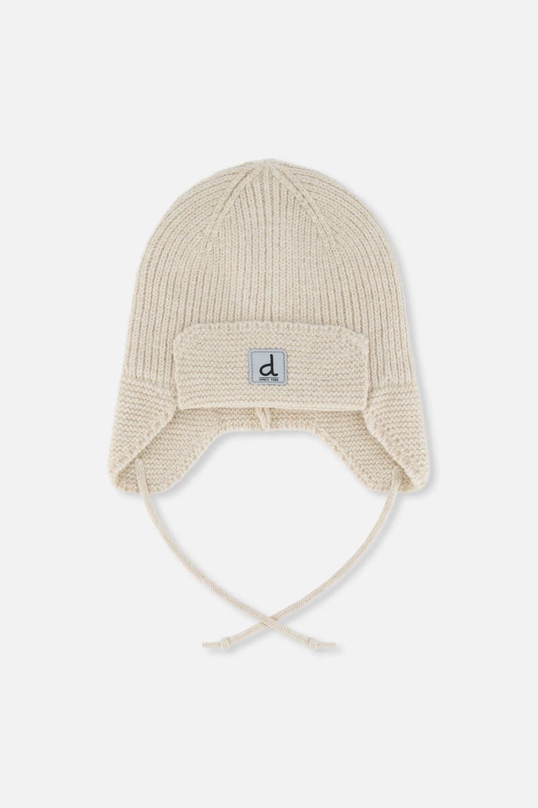 Fleece Lined Chin Tie Ear Flap Winter Knit Hat, Main, color, Beige