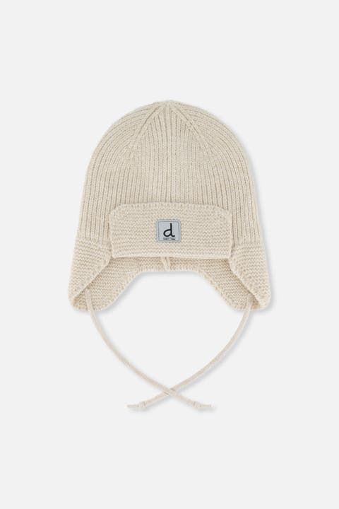 Fleece Lined Chin Tie Ear Flap Winter Knit Hat