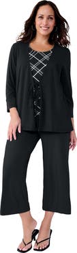 Jessica London Everyday Stretch Knit Wide Leg Crop Pant