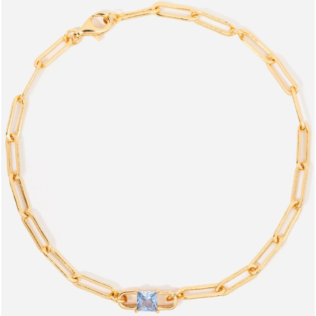 Little Sky Stone Birthstone Paperclip Chain Bracelet In Gold