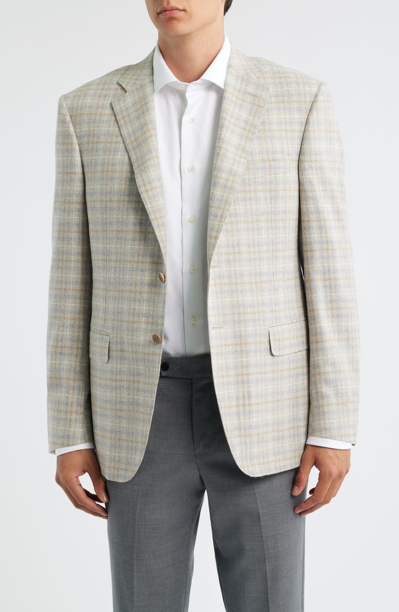 Canali Siena Regular Fit Tan Plaid Wool Blend Sport Coat, Main, color, Beige
