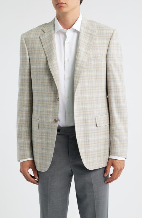 Siena Regular Fit Tan Plaid Wool Blend Sport Coat (Regular, Short & Long)