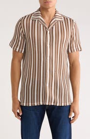 T.R. PREMIUM Textured Stripe Knit Short Sleeve Button-Up Shirt