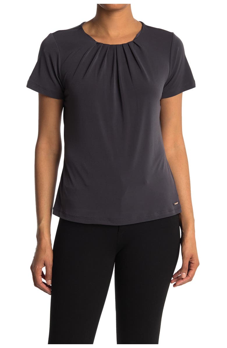 Calvin Klein Pleated Neck Short Sleeve Top, Alternate, color, 