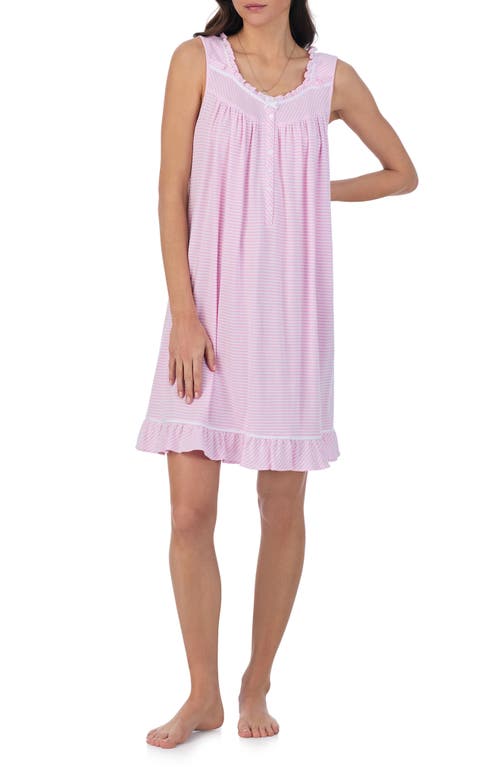 Eileen West Sleeveless Short Nightgown in Pink Stripe 