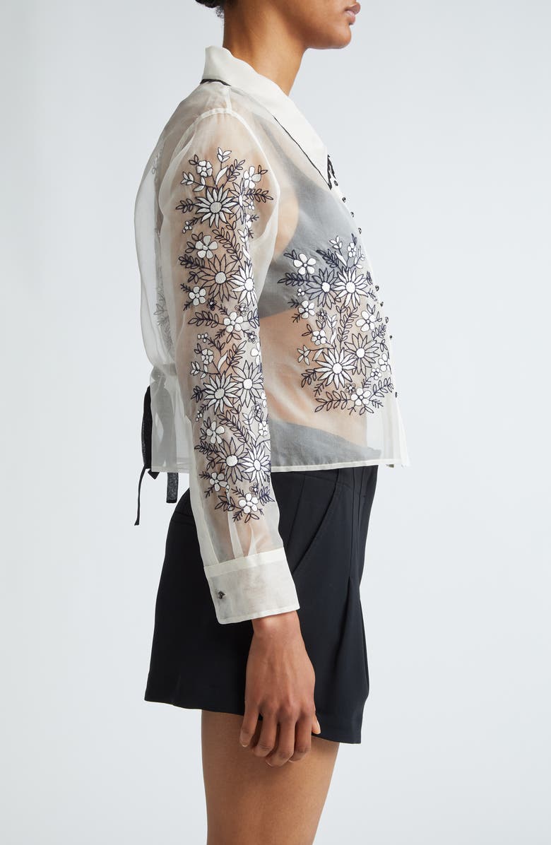 Bode Floral Embroidered Silk Organza Button-Up Shirt, Alternate, color, 