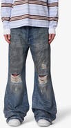 mnml Rhinestone Ripped Kick Flare Jeans