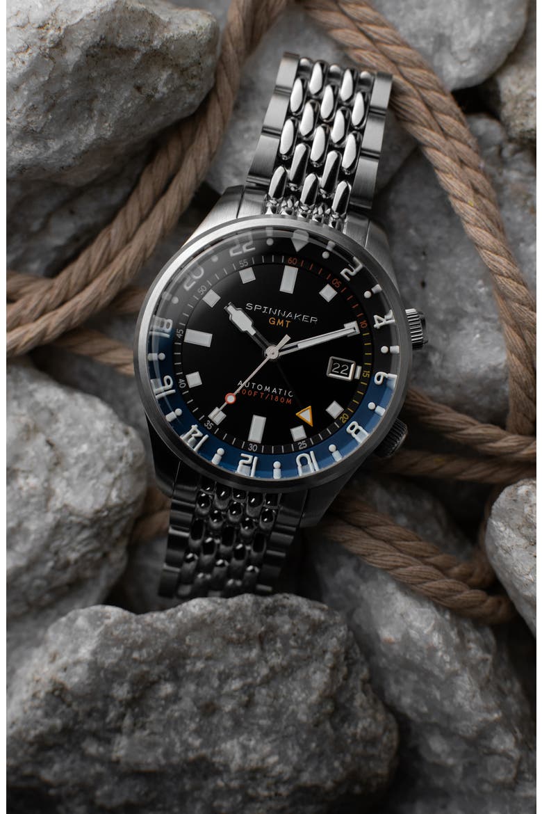 Bradner GMT Automatic Bracelet Watch, 42mm, Alternate, color, BLACK
