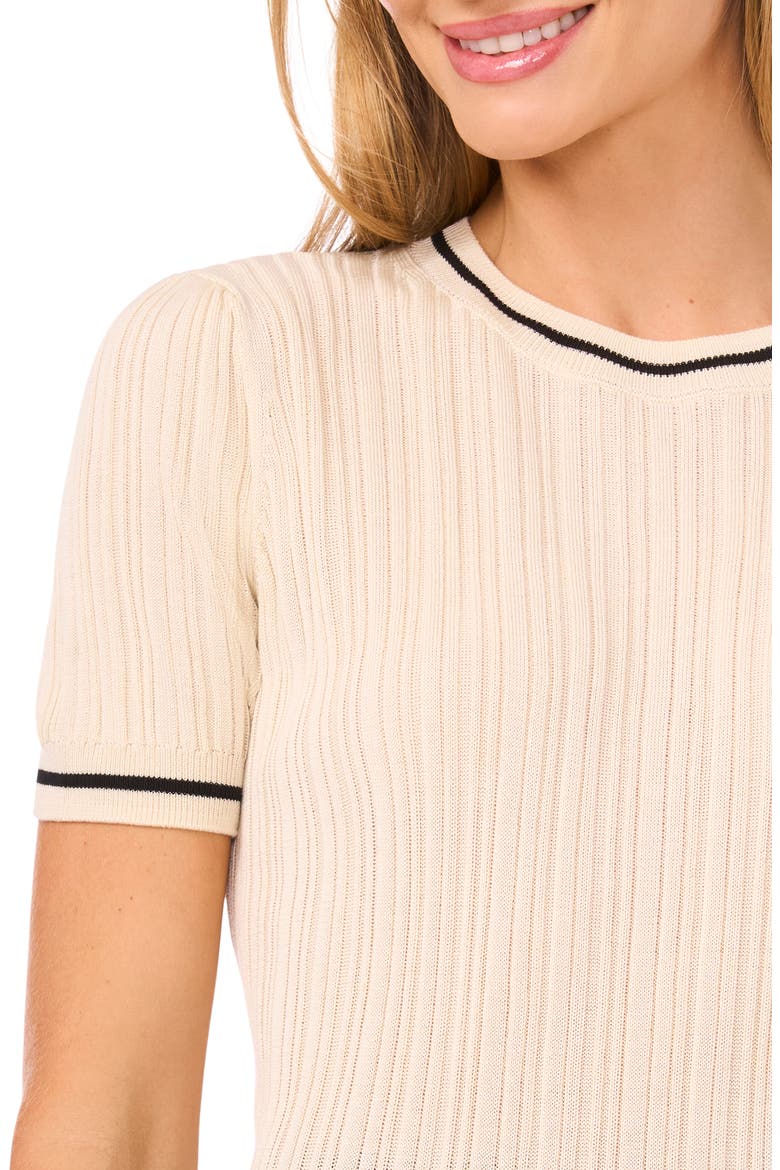 Lora Variegated Rib Short Sleeve Sweater, Alternate, color, VINTAGE IVORY