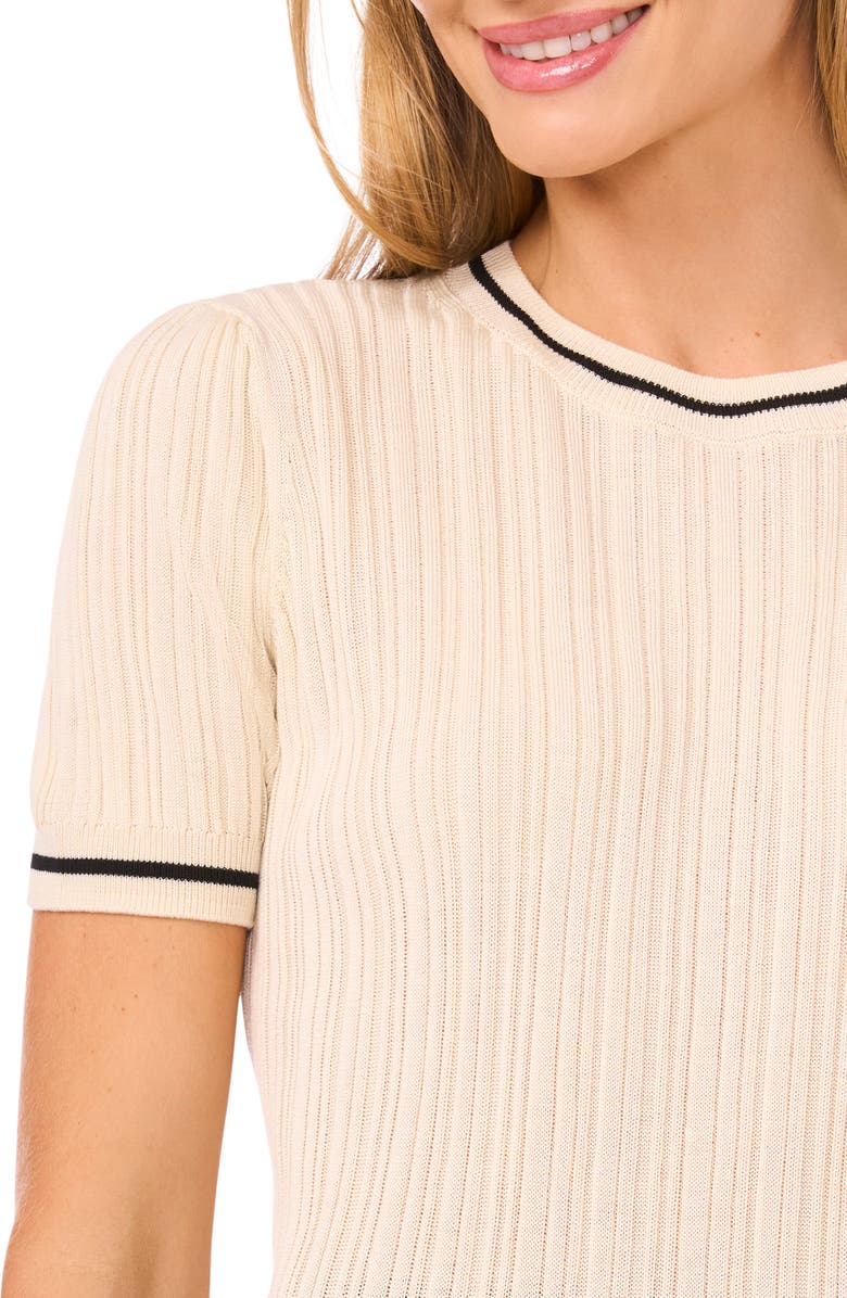 Ted Baker Lora Variegated Rib Short Sleeve Sweater, Alternate, color, Vintage Ivory