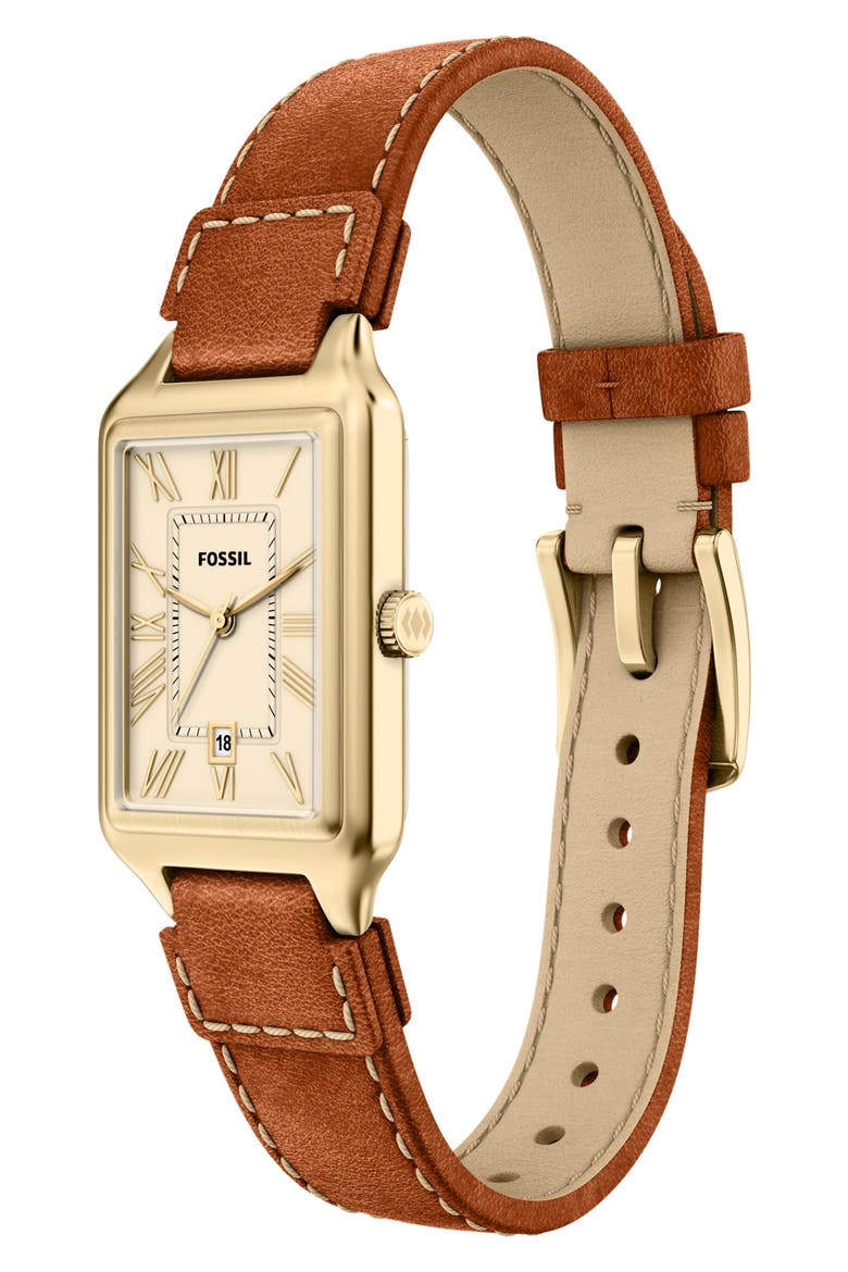 Raquel Leather Strap Watch, 23mm x 38mm, Alternate, color, GOLD/ TAN