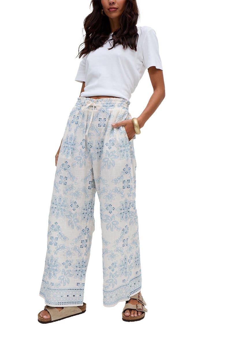 Cherice Wide leg All Over Embroidered Trouser, Alternate, color, Cream