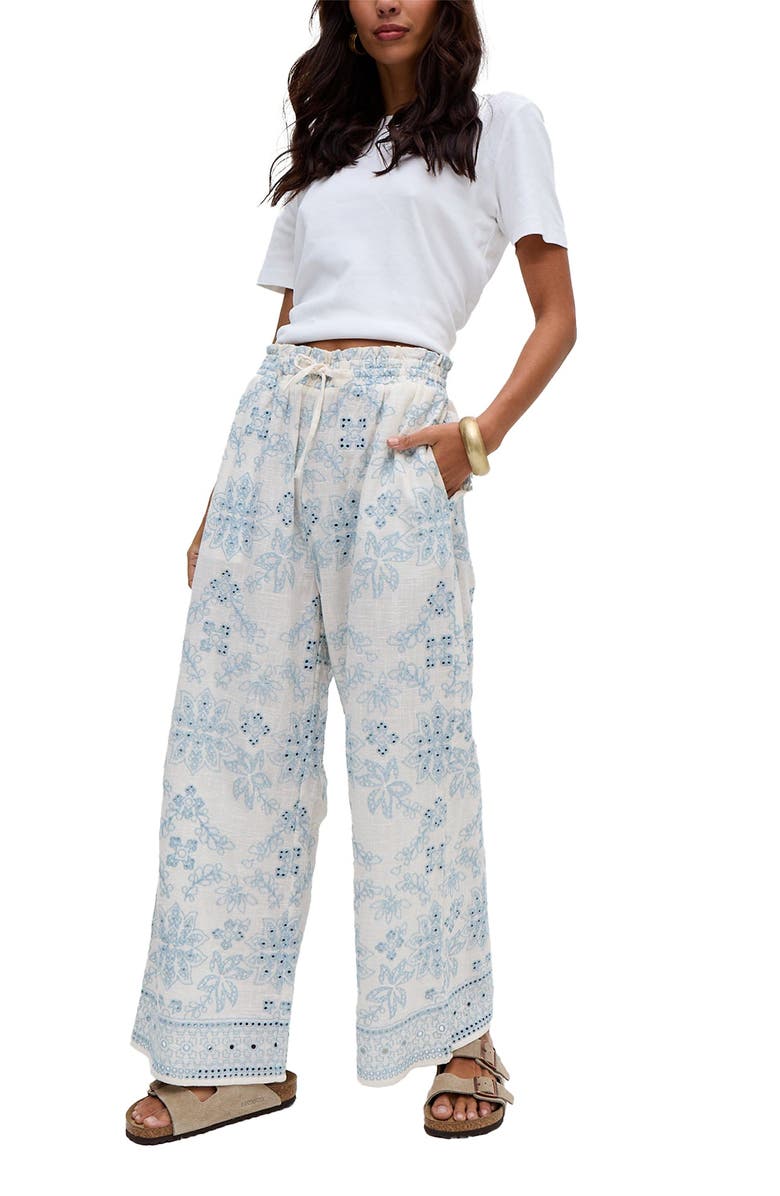 Raffya Cherice Wide leg All Over Embroidered Trouser, Alternate, color, Cream