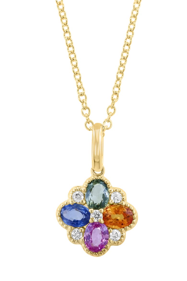 14K Gold Diamond & Sapphire Pendant Necklace, Main, color, MULTI GOLD