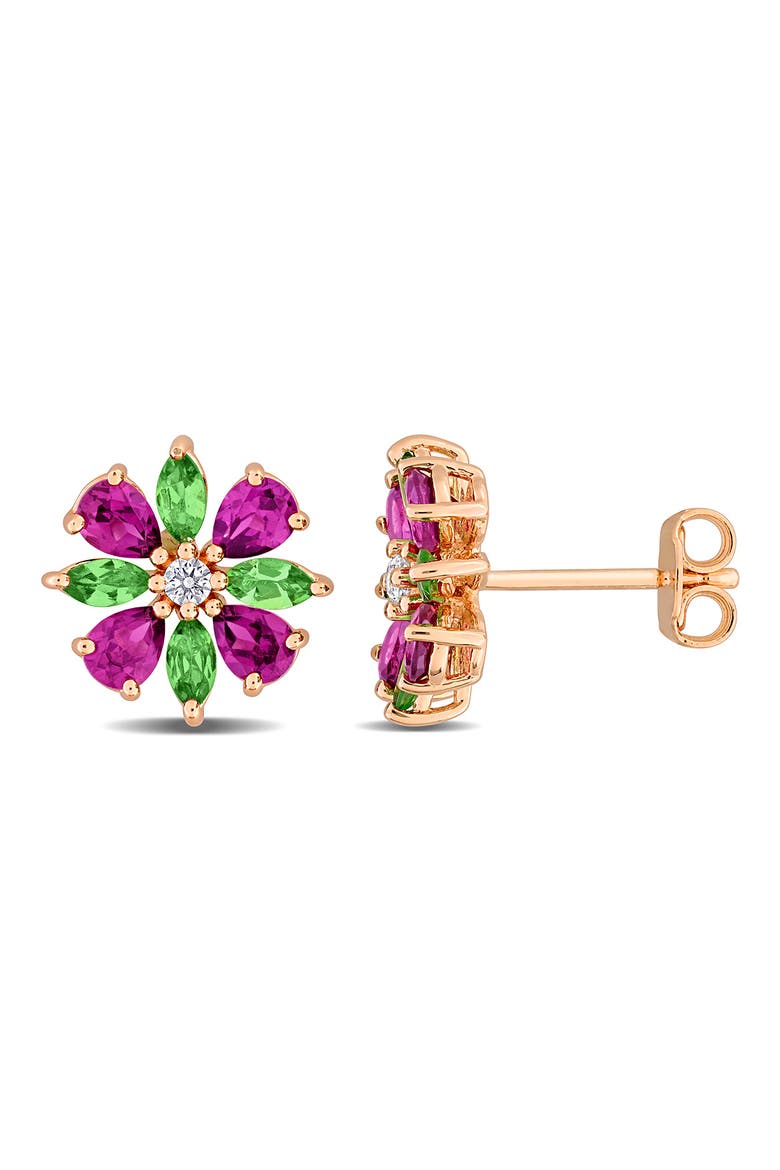 Rhodolite & Tsavorite Flower Stud Earrings, Main, color, PURPLE