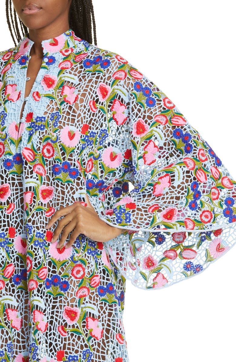 La Vie Style House Floral Open Stitch Long Sleeve Cover-Up Dress, Alternate, color, 