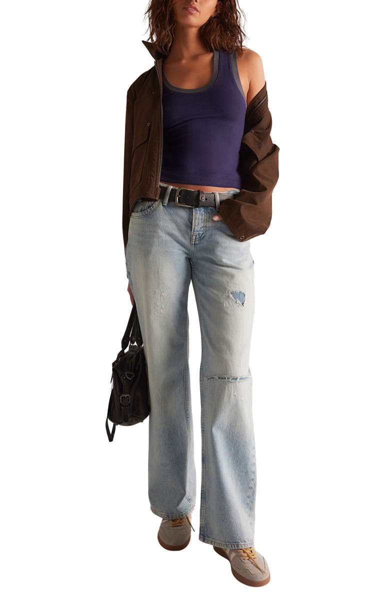 Free People Longer Days Rib Tank, Alternate, color, Peacoat