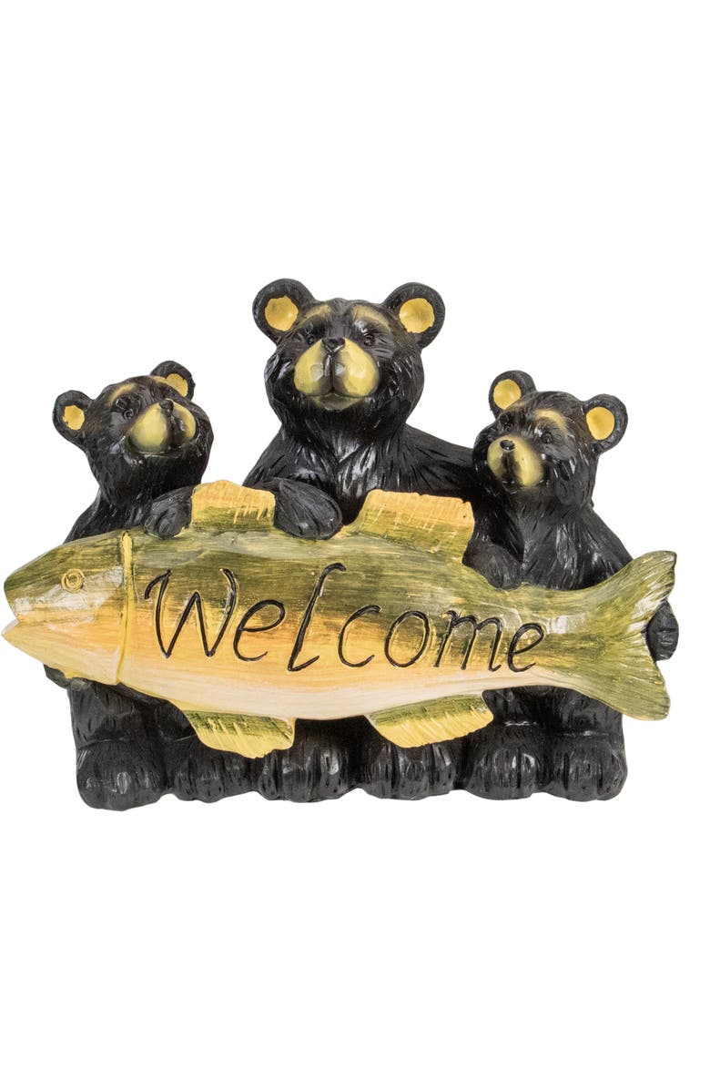Northlight 10" Bear Family Trio Welcome Sign Outdoor Garden Statue, Main, color, Brown